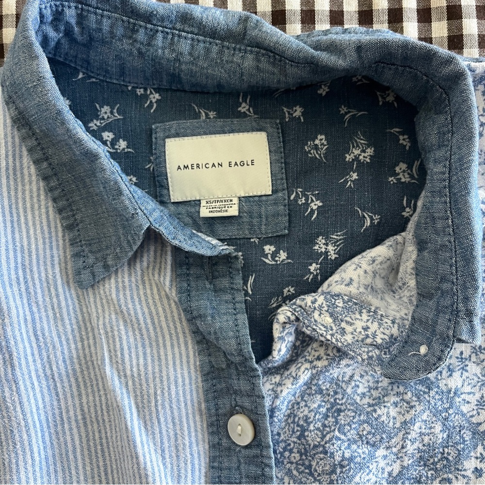 American Eagle Oversized Patchwork Denim Shirt Si… - image 10